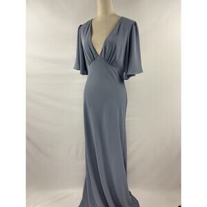 Jenny Yoo Bridesmaid Dress Maxi Pebbled Crepe Chambray Blue Grey 10 Sheer